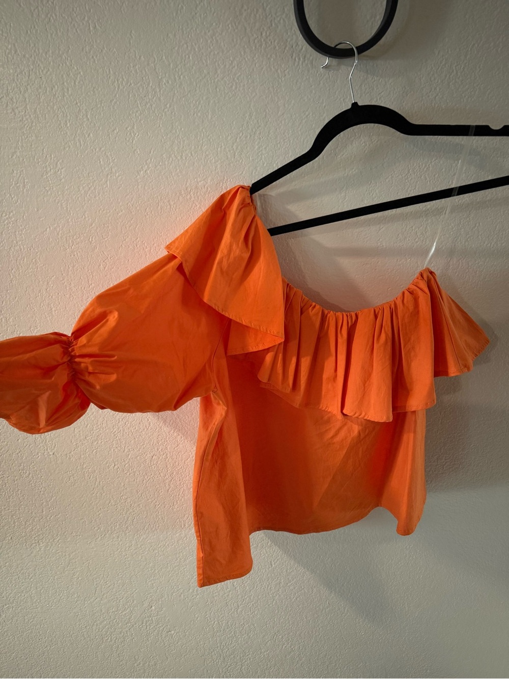 Nasty Gal Bright Orange Off-Shoulder Ruffle Blouse